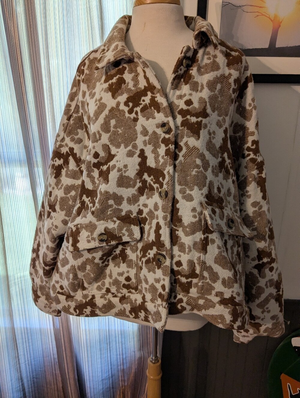 Sonoma Woven Brown & Cream Patterned Button-Front Jacket